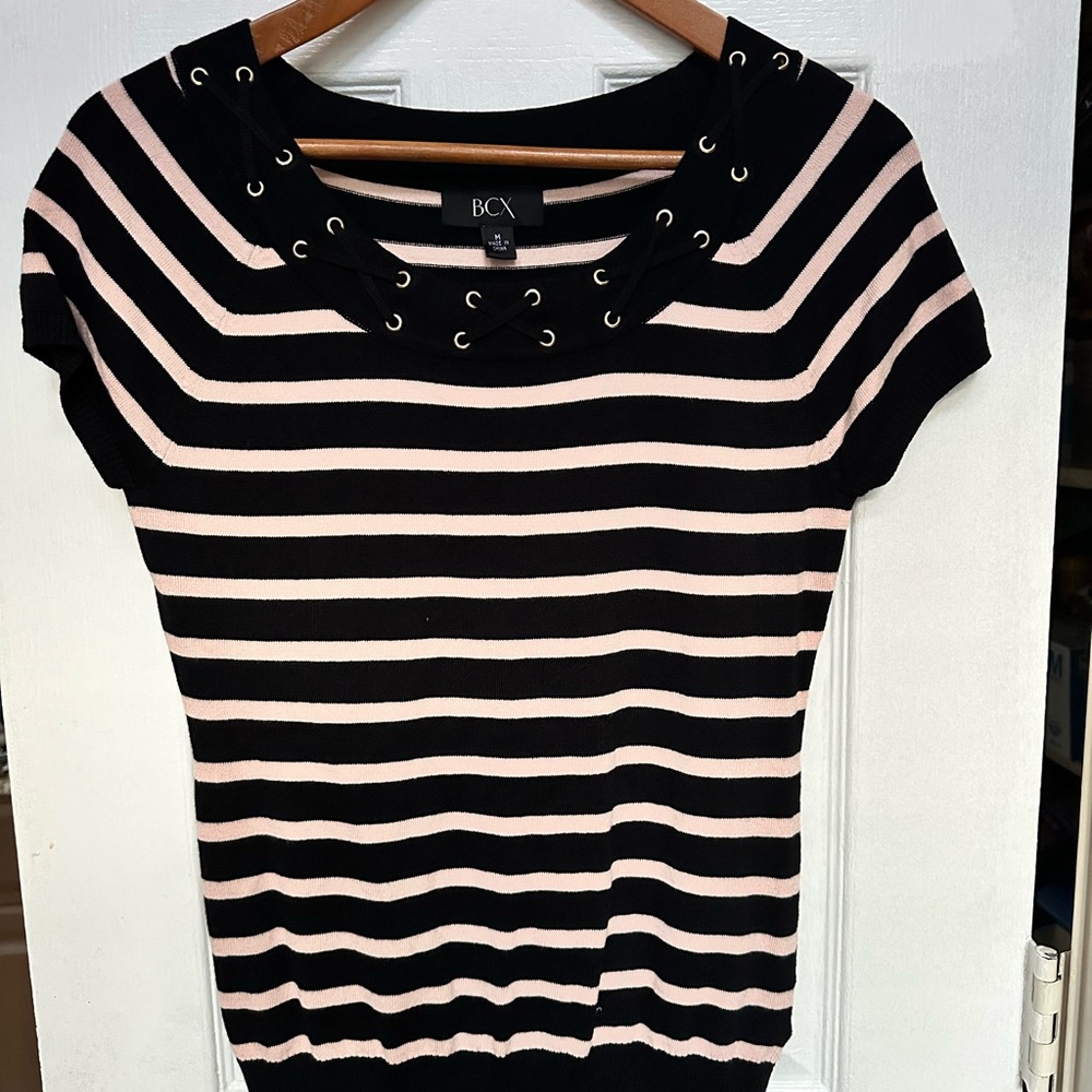 BCX Black and Pink Striped Knit Top